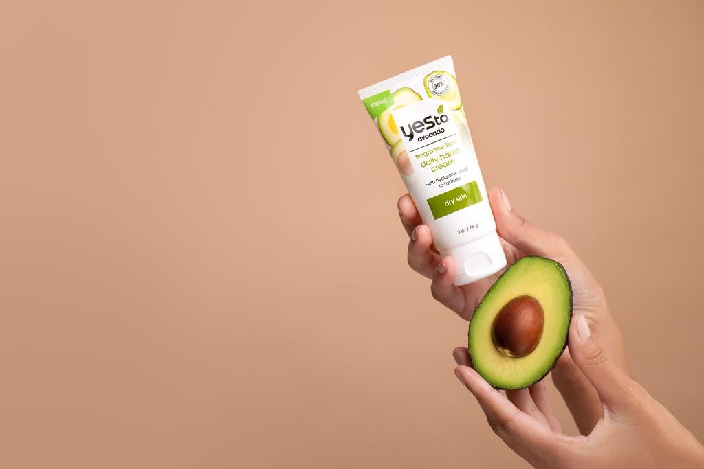 Yes To Avocado Fragrance-Free Skincare Set, Daily Cream Cleanser, Hyaluronic Acid Serum, Hand Cream, Nourishing Lip Balm