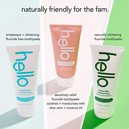 Hello Oral Care Sensitivity Relief Toothpaste for Sensitive Teeth with Fluoride + Coconut Oil Vegan SLS Free Whitening Oz, Soothing Mint, 4 Ounce