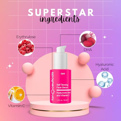 Tanceuticals Self Tanning Face Serum - Color-Correcting and Hydrating with Vitamin C & Hyaluronic - Facial Self Tanner for Natural Looking & Long Lasting Sunless Tan - 1 oz (Dark)