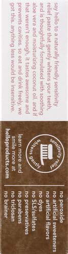 Hello Oral Care Sensitivity Relief Toothpaste for Sensitive Teeth with Fluoride + Coconut Oil Vegan SLS Free Whitening Oz, Soothing Mint, 4 Ounce