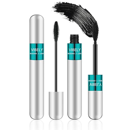 2 in 1 Mascara 5x Longer Waterproof Lash Cosmetics Natural Lengthening and Thickening Effect No Clumping Superstrong Magic 4d Silk Fiber for Vibely Mascara Makeup