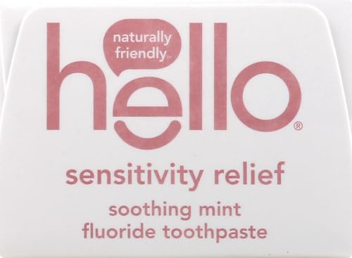 Hello Oral Care Sensitivity Relief Toothpaste for Sensitive Teeth with Fluoride + Coconut Oil Vegan SLS Free Whitening Oz, Soothing Mint, 4 Ounce