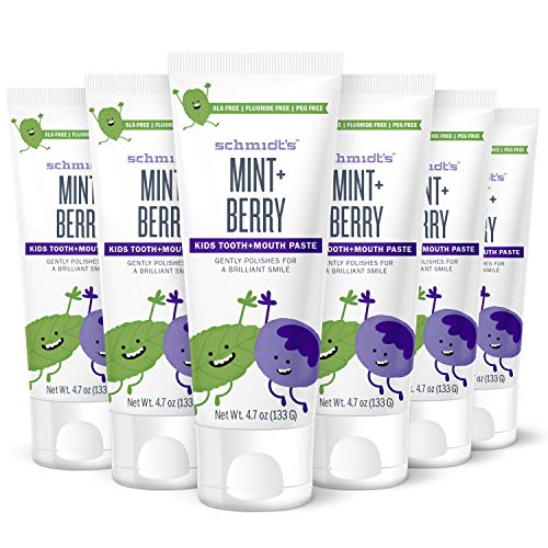 Schmidt's Children's Toothpaste For Clean Teeth, Mint + Berry, Fluoride Free 4.7 oz 6 Count