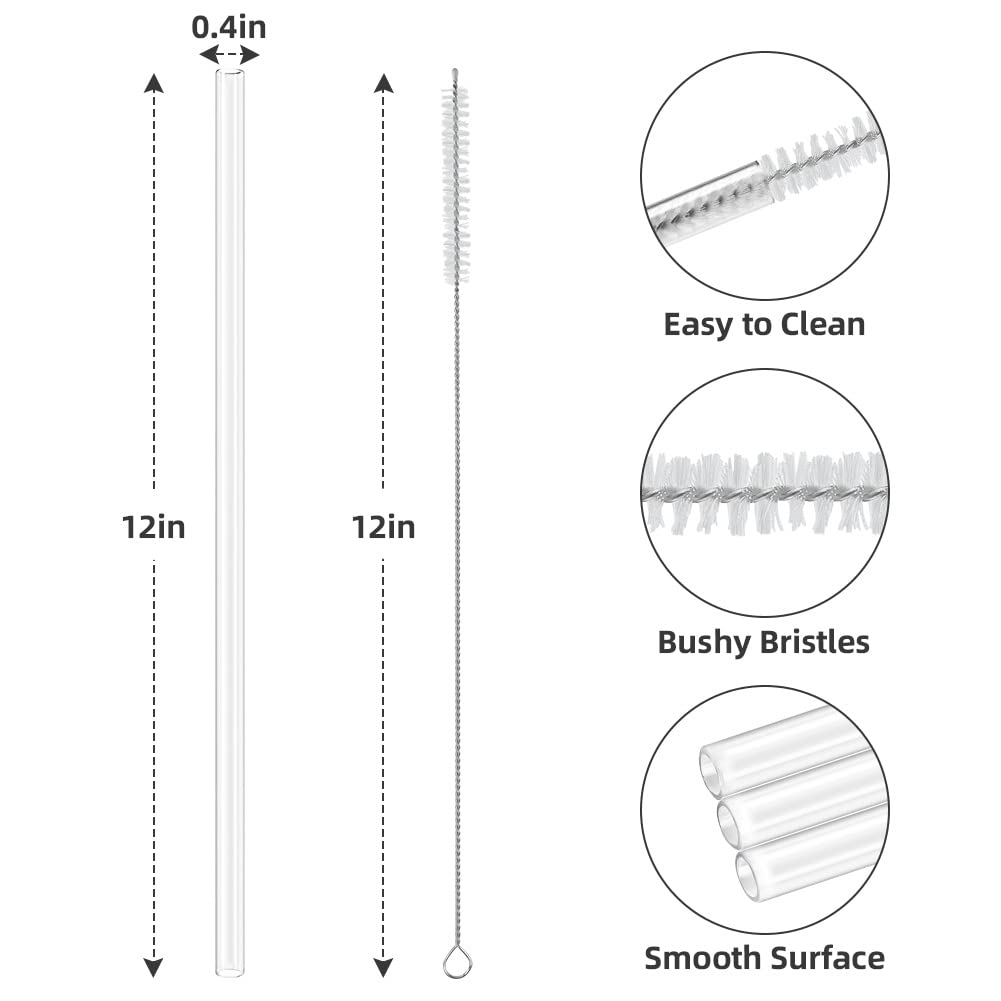 AUAUY 6 PCS Plastic Replacement Straws for Stanley 40oz 30oz Cup, Reusable Transparent Straws Compatible with Stanley Adventure Quencher Travel Tumbler, Cup Straws with Cleaning Brush & Straw Covers