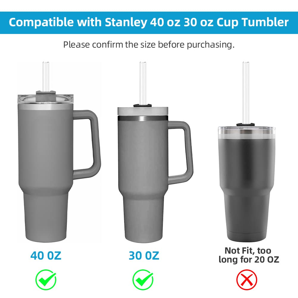 AUAUY 6 PCS Plastic Replacement Straws for Stanley 40oz 30oz Cup, Reusable Transparent Straws Compatible with Stanley Adventure Quencher Travel Tumbler, Cup Straws with Cleaning Brush & Straw Covers