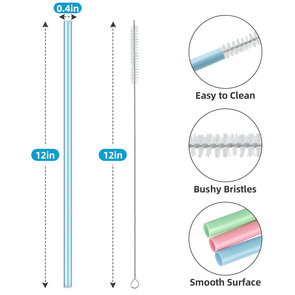AUAUY 6 PCS Silicone Replacement Straws for Stanley 40oz 30oz Cup, Reusable Colorful Straws Compatible with Stanley Adventure Quencher Travel Tumbler, Cup Straws with Cleaning Brush