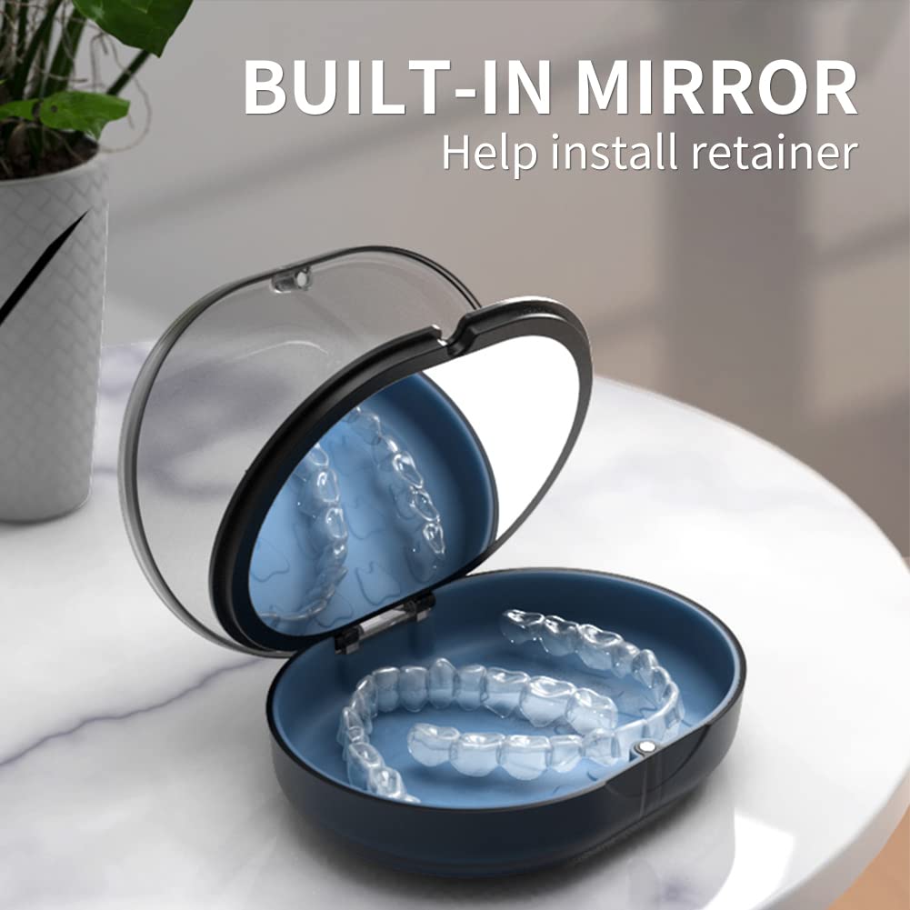 Orthodontic Retainer Storage Case with Cleaning Brush, Mirror & Chewing Tool - Double Layer Design