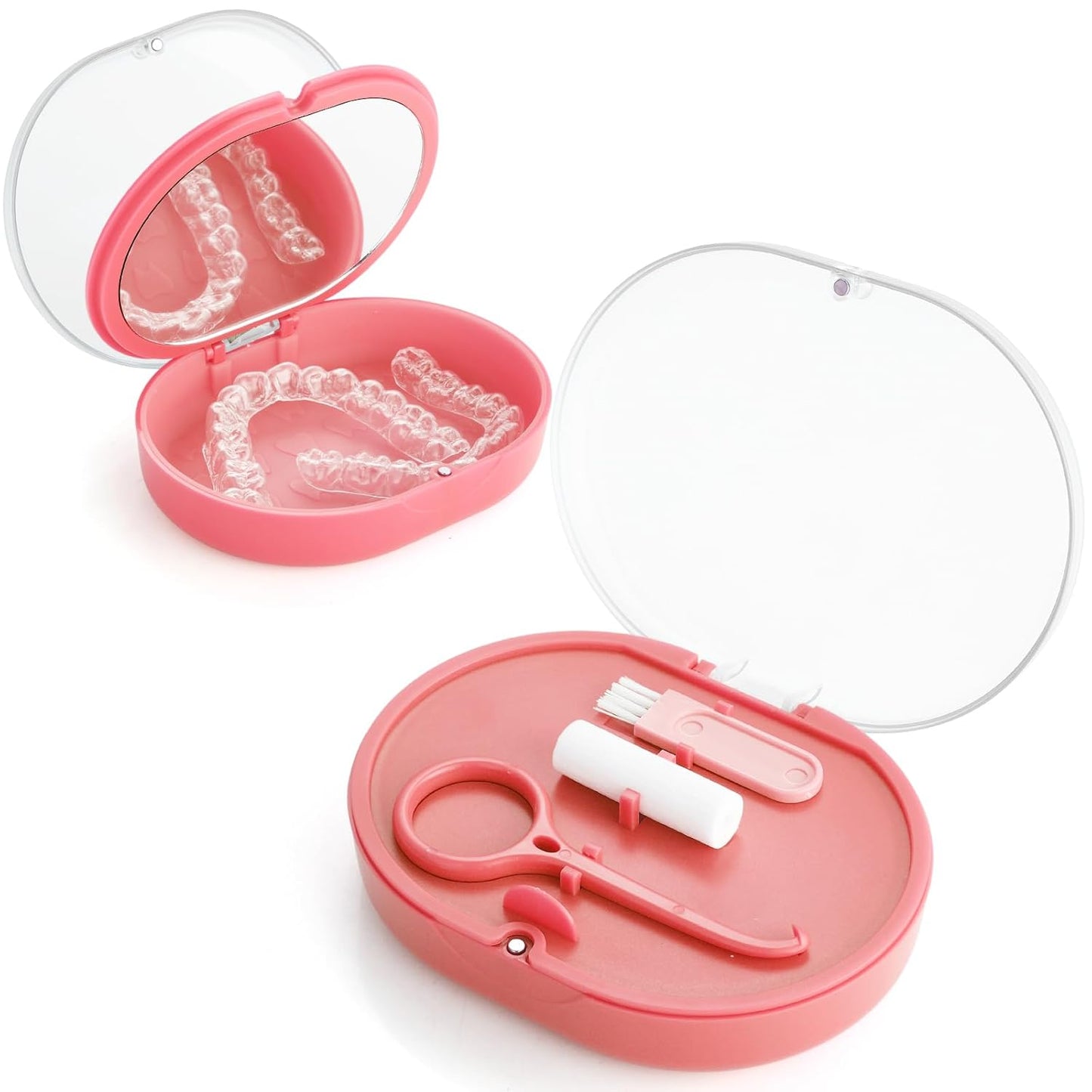 Orthodontic Retainer Storage Case with Cleaning Brush, Mirror & Chewing Tool - Double Layer Design