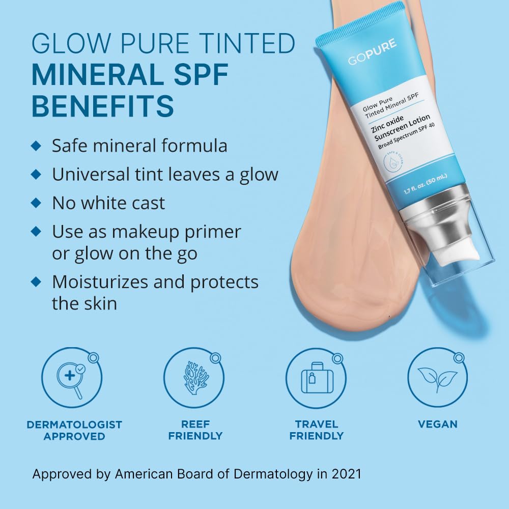 goPure Glow Pure Tinted Mineral SPF 40 PA +++ | Dermatologist-tested Face Sunscreen | Tinted Moisturizer with SPF | Protected Glowing Skin | No artificial fragrance, Reef-Friendly & Natural Sunscreen
