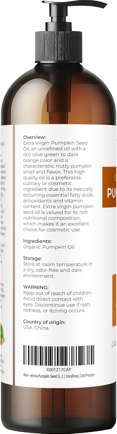 Organic Pumpkin Seed Oil - 8 Fl Oz | 100% Pure Cold Pressed Carrier Oil for Cooking & Skin Care