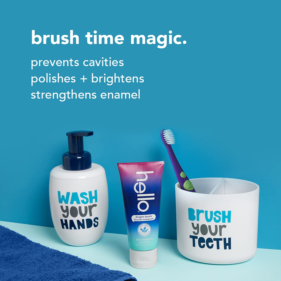 hello Kids Dragon Dazzle Blue Raspberry Fluoride Toothpaste, Vegan & SLS Free, 4.2 Oz, 4 Count