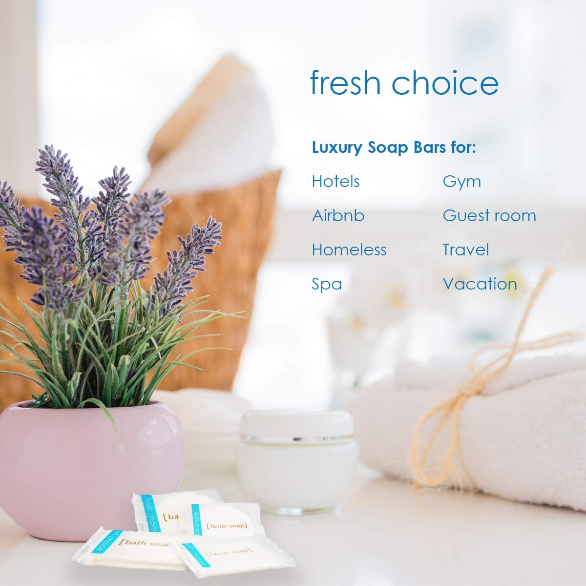 Fresh Choice Bulk Hotel Soap, Individually Wrapped Bar Soaps, Mini Trial Size Toiletries, Bath Body Hand Soap for Airbnb, VRBO, Vacation Rentals and Motel Guest Bathroom, 0.85 oz, Pack of 50