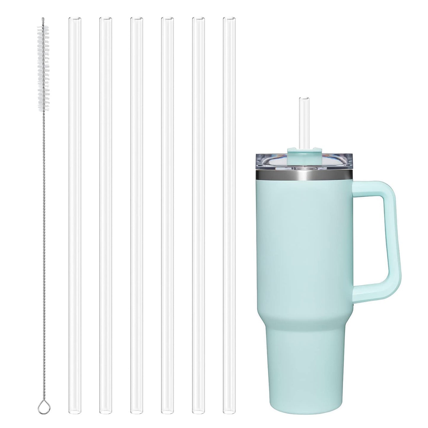 AUAUY 6 PCS Plastic Replacement Straws for Stanley 40oz 30oz Cup, Reusable Transparent Straws Compatible with Stanley Adventure Quencher Travel Tumbler, Cup Straws with Cleaning Brush