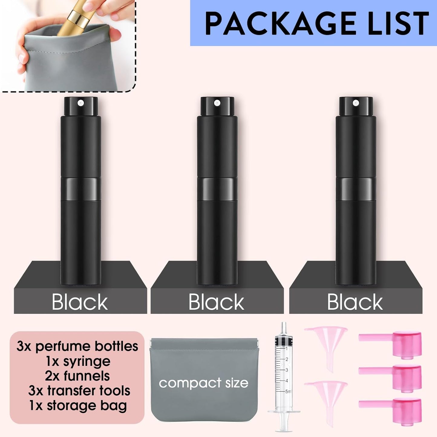 8ML Perfume Atomizer Spray Bottle - 6 Pack Travel Refillable Mini Cologne Dispenser