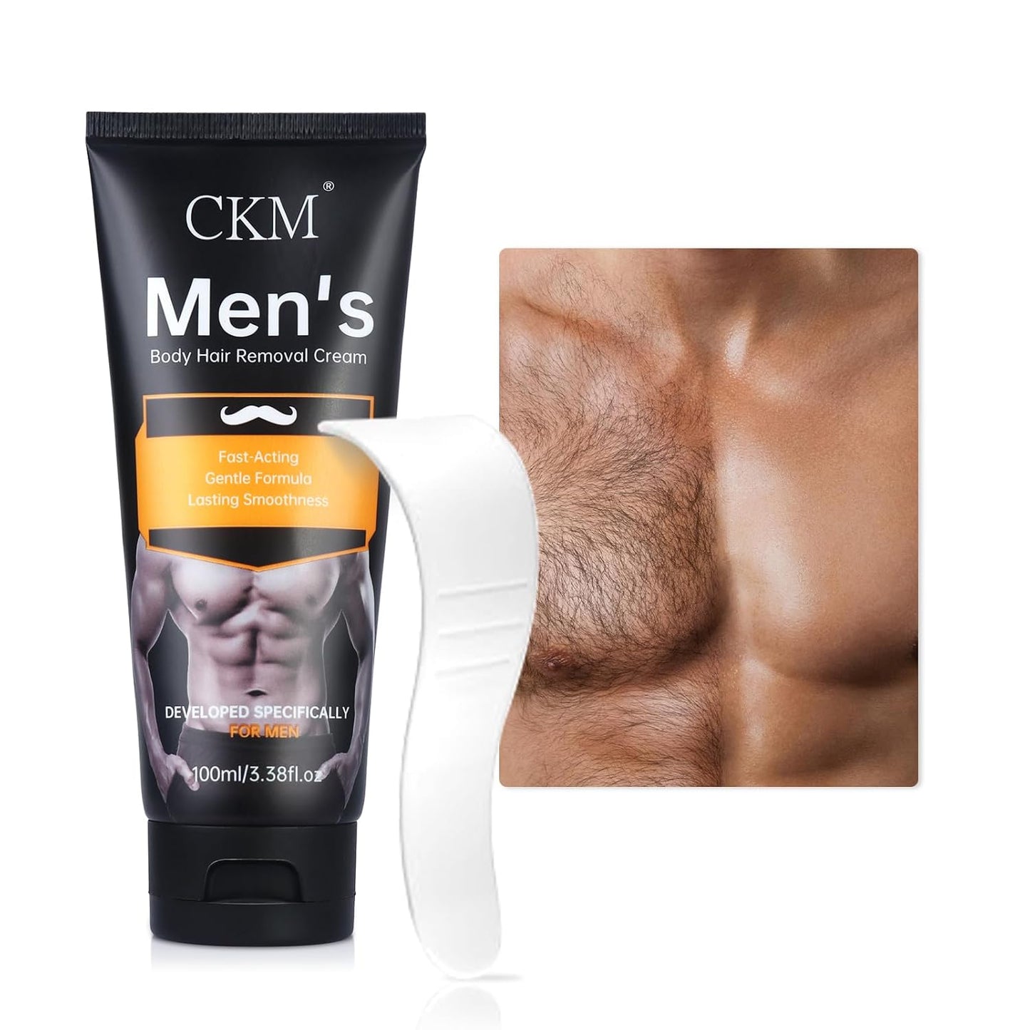 Men's Hair Removal Cream - Painless Depilatory Gel for All Skin Types, 3.38 FL OZ