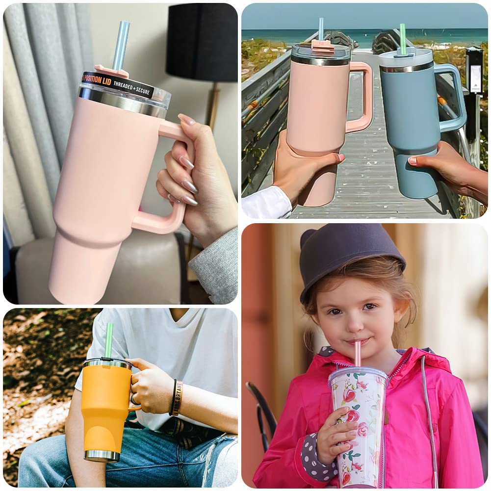 AUAUY 6 PCS Silicone Replacement Straws for Stanley 40oz 30oz Cup, Reusable Colorful Straws Compatible with Stanley Adventure Quencher Travel Tumbler, Cup Straws with Cleaning Brush