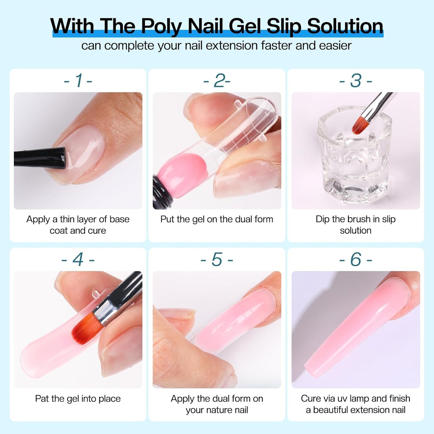 Morovan Nail Slip Solution Kit: 2.5 OZ Anti‑Stick Gel Liquid for PolyGel Nails with Dual‑Ended Brush & Nail Forms Ideal Easy Spread for Beginners