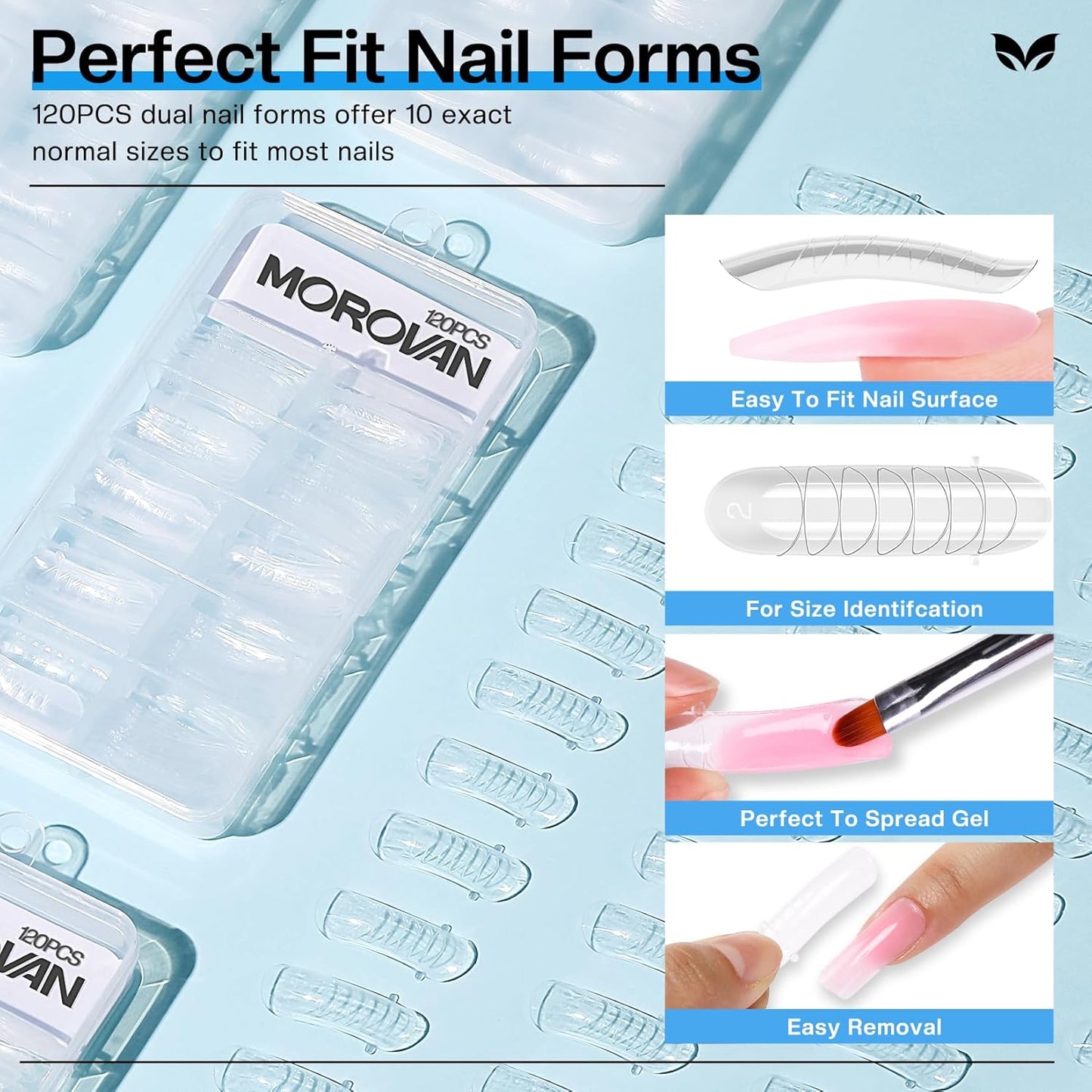 Morovan Nail Slip Solution Kit: 2.5 OZ Anti‑Stick Gel Liquid for PolyGel Nails with Dual‑Ended Brush & Nail Forms Ideal Easy Spread for Beginners
