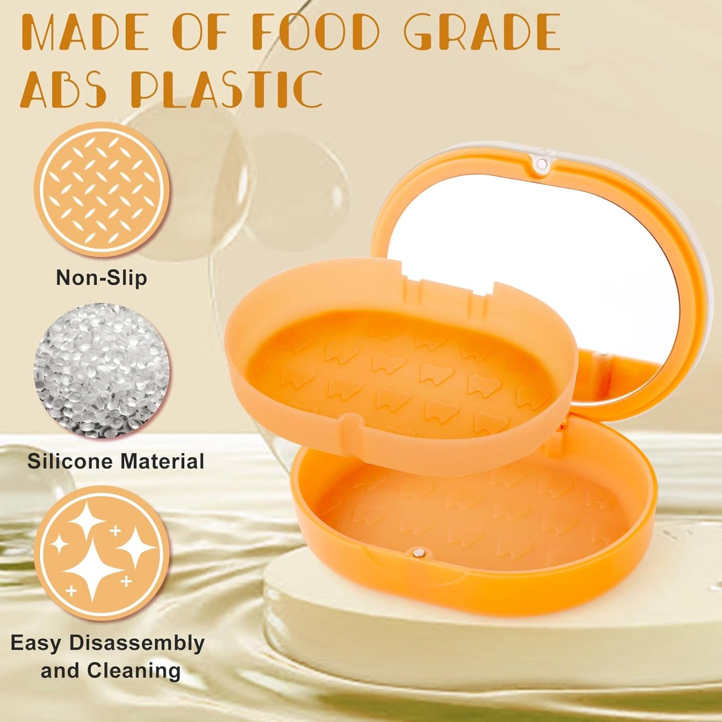 Orthodontic Retainer Storage Case with Cleaning Brush, Mirror & Chewing Tool - Double Layer Design