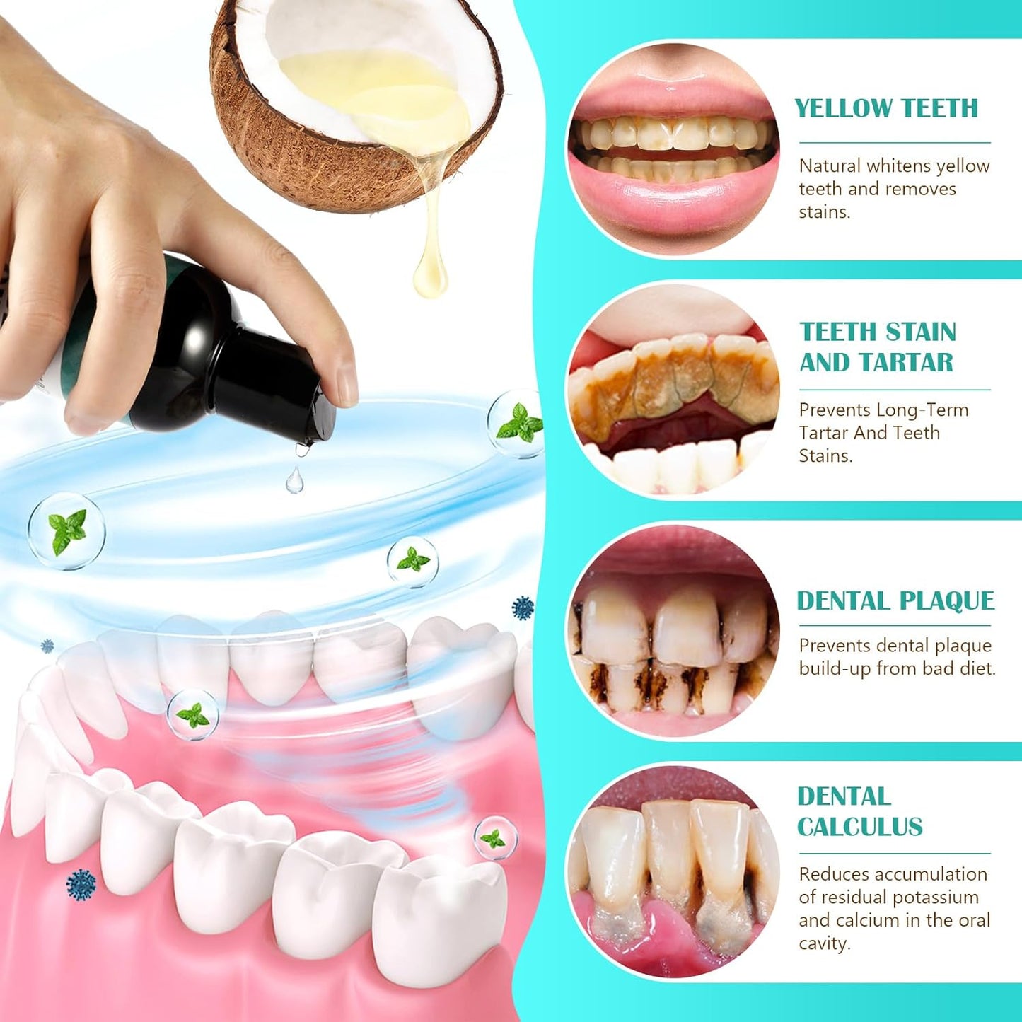 Ayurvedic Coconut Oil Pulling Mouthwash with Mint & Tongue Scraper - 8 Fl. Oz for Fresh Breath & Healthy Gums