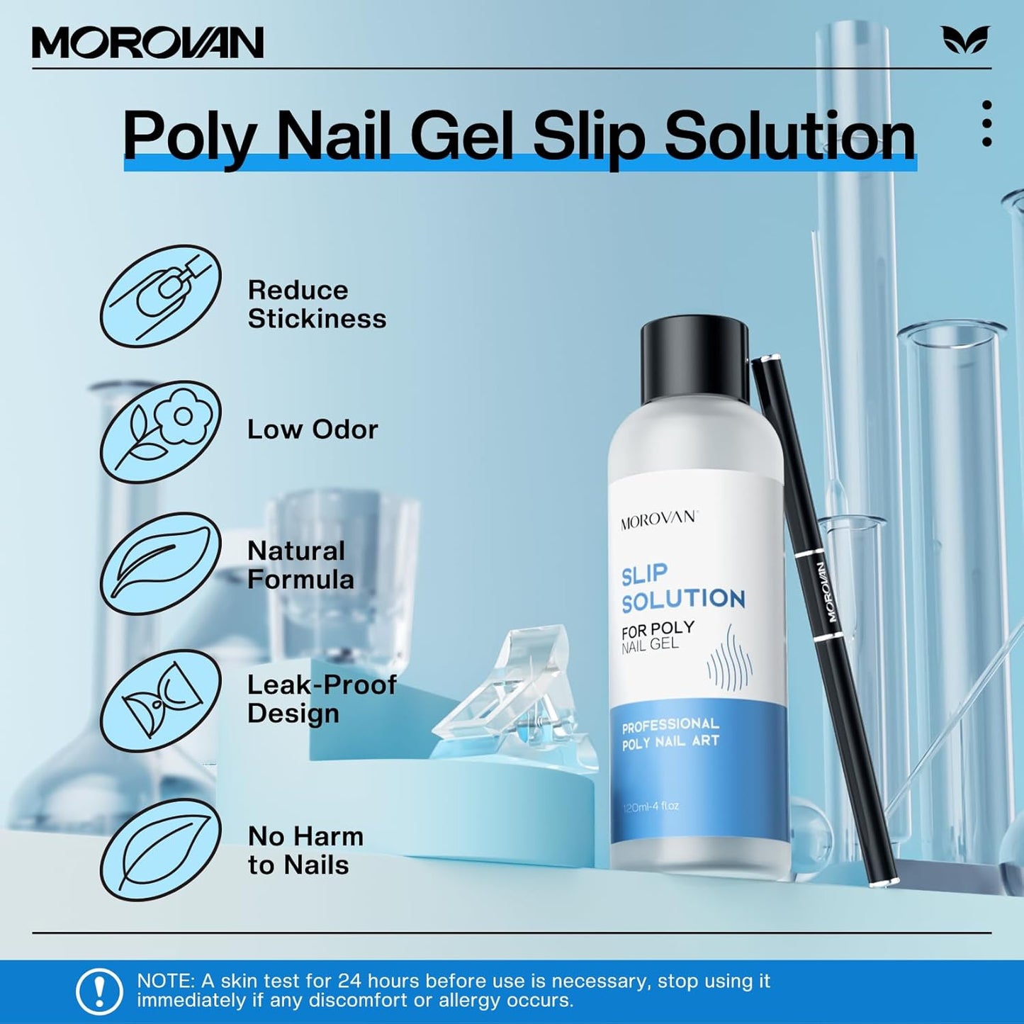 Morovan Nail Slip Solution Kit: 2.5 OZ Anti‑Stick Gel Liquid for PolyGel Nails with Dual‑Ended Brush & Nail Forms Ideal Easy Spread for Beginners