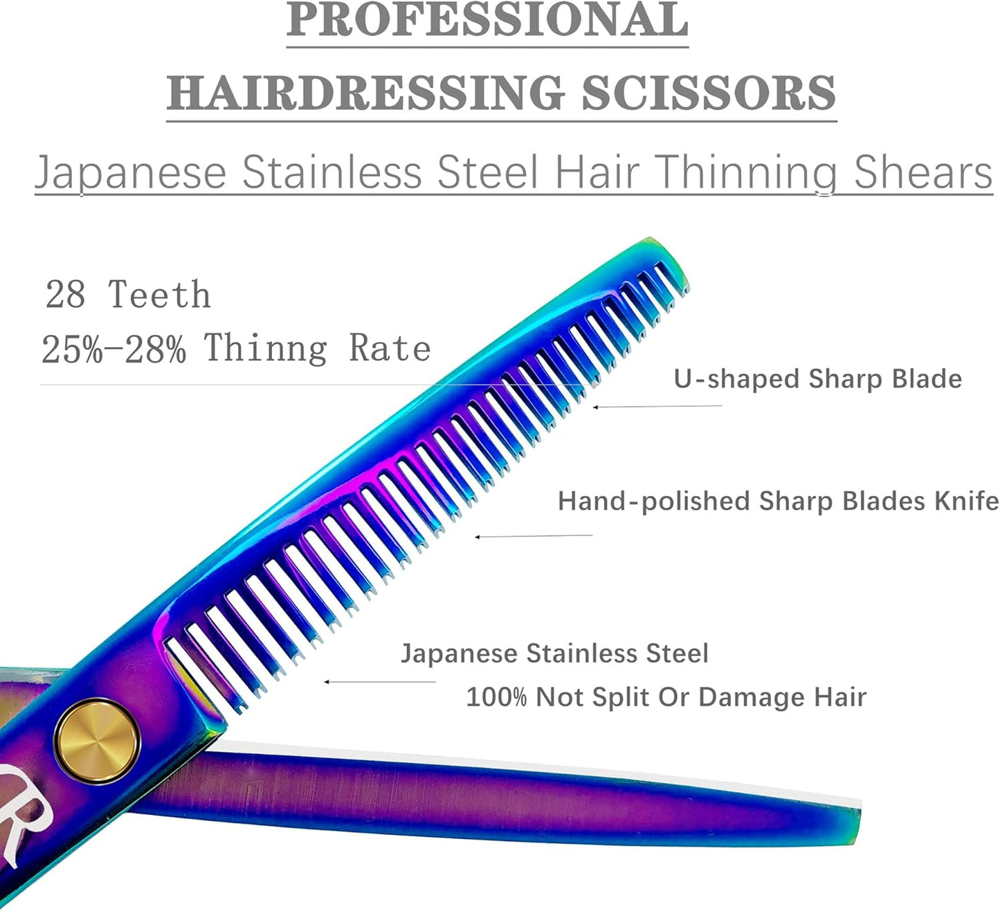 Professional 6-Inch Hair Cutting Shears Set - Barber Scissors & Thinning Shears Kit for Men, Women & Kids (Rainbow Finish)