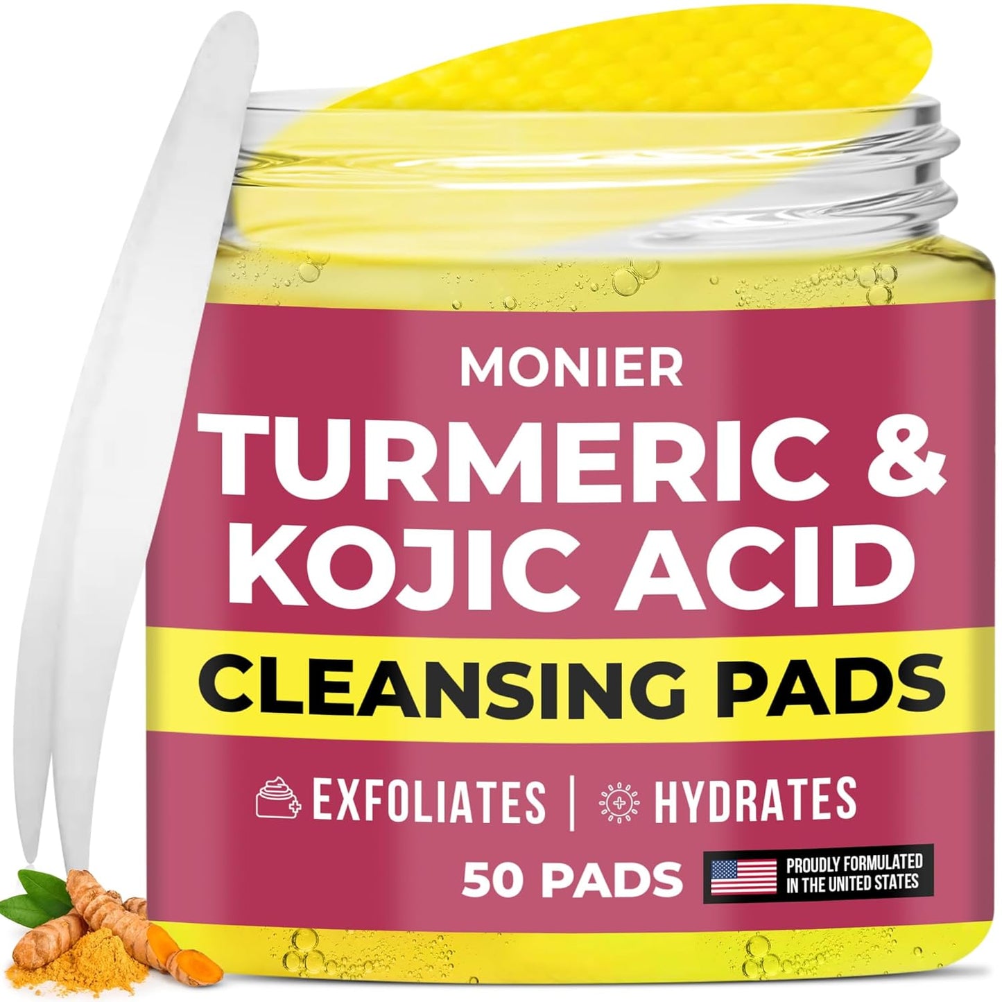 Turmeric & Kojic Acid Cleansing Pads for Dark Spots - Hydrating & Plumping - 50 Pads