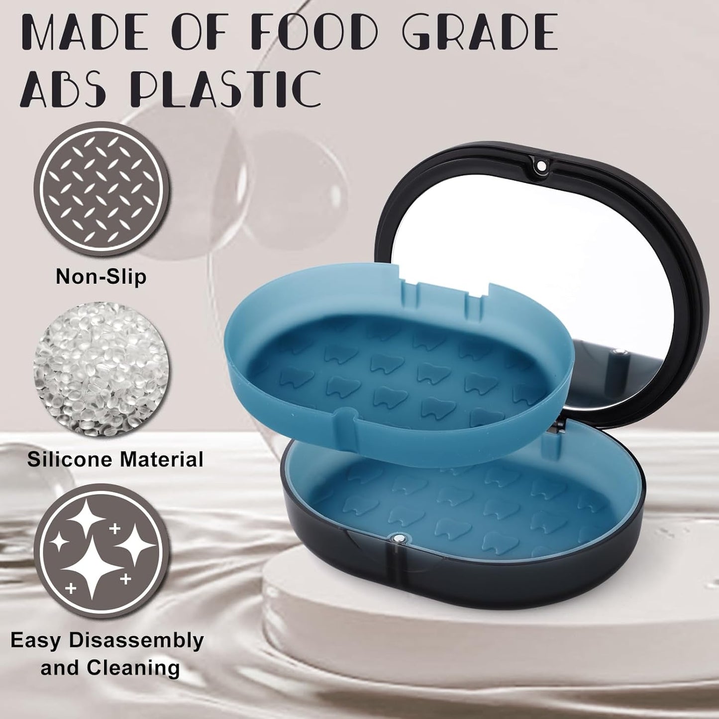 Orthodontic Retainer Storage Case with Cleaning Brush, Mirror & Chewing Tool - Double Layer Design