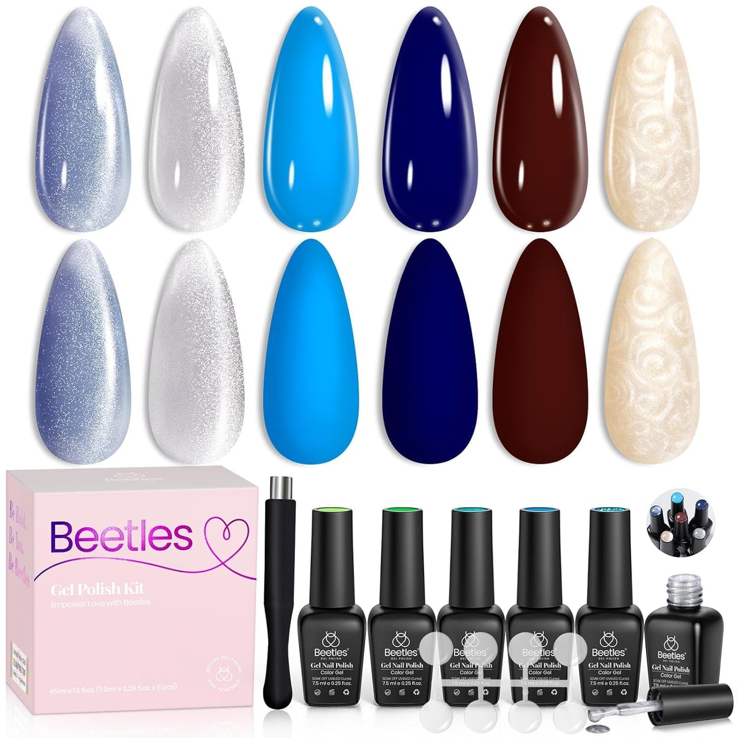 Beetles 6-Pack Fall Gel Nail Polish Set - Brown, Green, Yellow, Burgundy & Glitter - Soak Off UV/LED Manicure Gift for Women