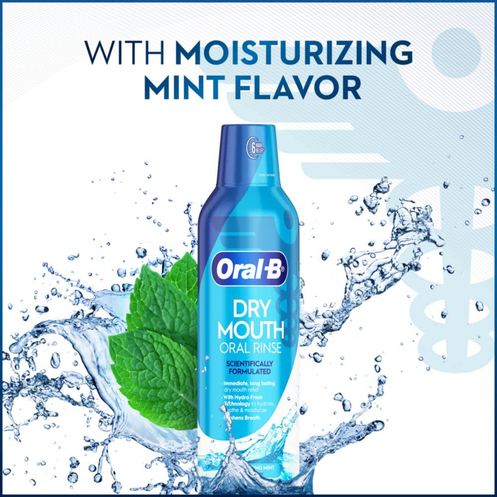 Oral-B Dry Mouth Mouthwash - Moisturizing Mint Flavor, 16 Fl Oz for Fresh Breath
