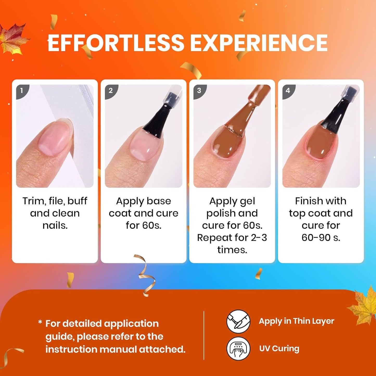 Beetles 6-Pack Fall Gel Nail Polish Set - Brown, Green, Yellow, Burgundy & Glitter - Soak Off UV/LED Manicure Gift for Women