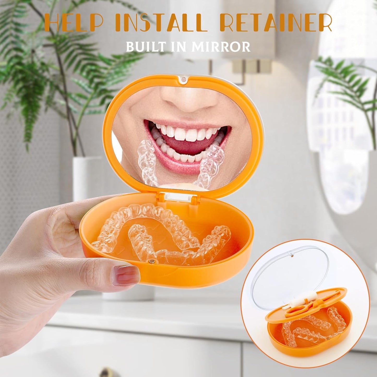 Orthodontic Retainer Storage Case with Cleaning Brush, Mirror & Chewing Tool - Double Layer Design
