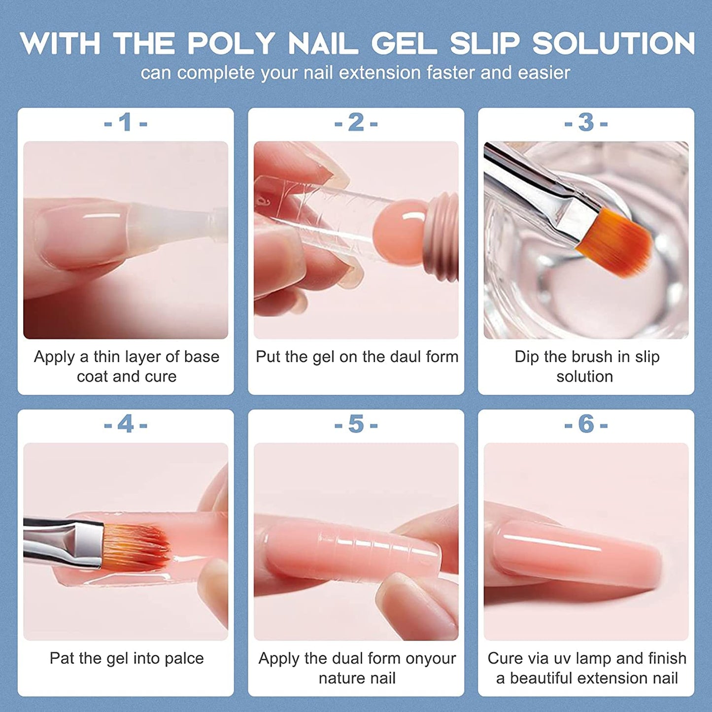 Morovan Nail Slip Solution Kit: 2.5 OZ Anti‑Stick Gel Liquid for PolyGel Nails with Dual‑Ended Brush & Nail Forms Ideal Easy Spread for Beginners