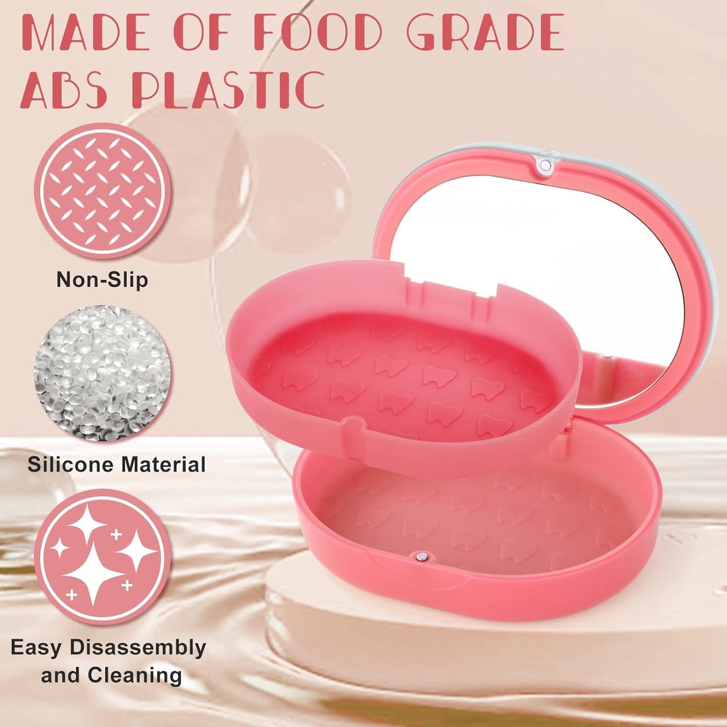 Orthodontic Retainer Storage Case with Cleaning Brush, Mirror & Chewing Tool - Double Layer Design