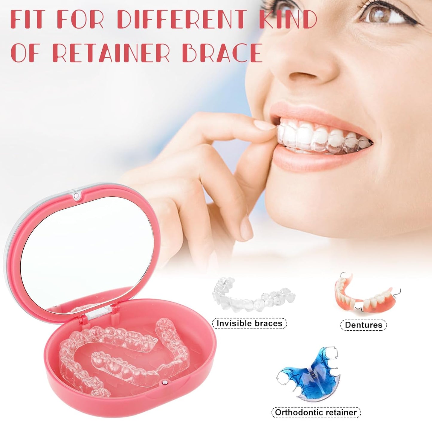 Orthodontic Retainer Storage Case with Cleaning Brush, Mirror & Chewing Tool - Double Layer Design