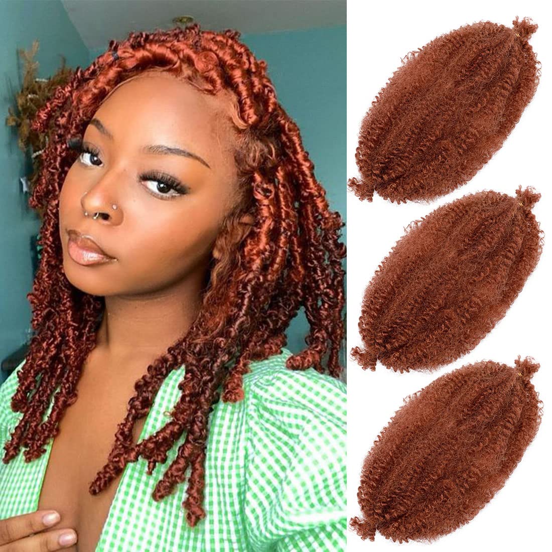 BAOTA Ginger Marley Hair 16 Inch 3 Packs Pre Separated Afro Twist Hair Copper Red Marley Twist Braiding Hair Wrapping Hair for Locs Pre Fluffed Cuban Twist Hair