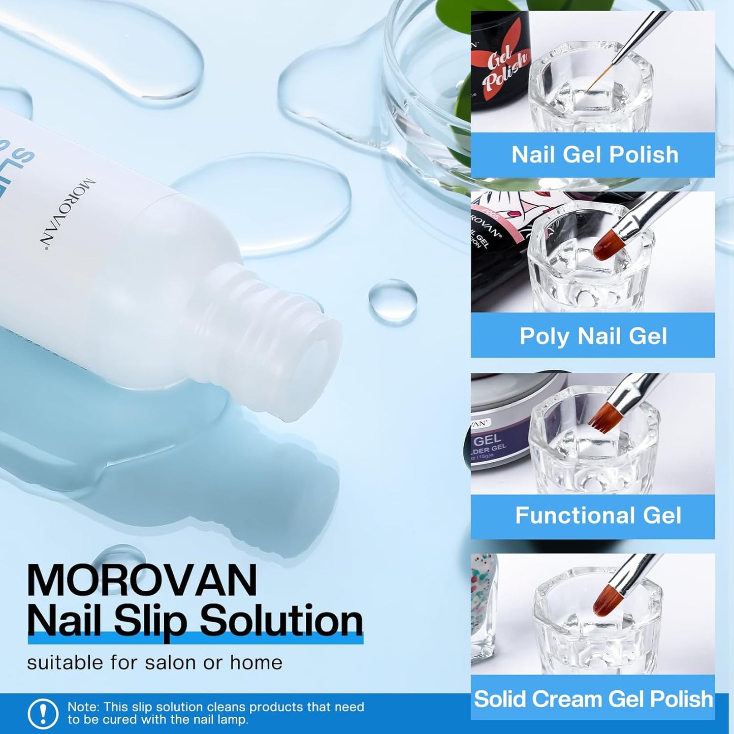 Morovan Nail Slip Solution Kit: 2.5 OZ Anti‑Stick Gel Liquid for PolyGel Nails with Dual‑Ended Brush & Nail Forms Ideal Easy Spread for Beginners