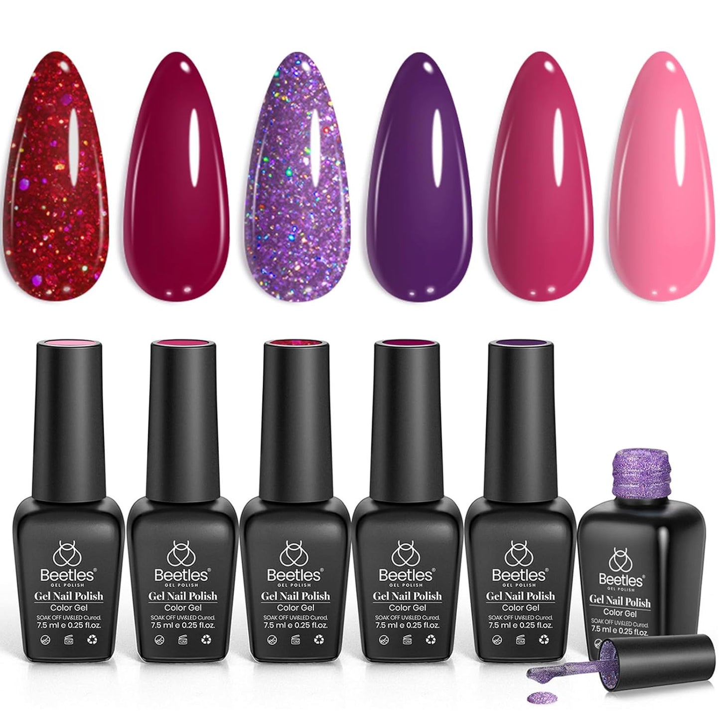 Beetles 6-Pack Fall Gel Nail Polish Set - Brown, Green, Yellow, Burgundy & Glitter - Soak Off UV/LED Manicure Gift for Women