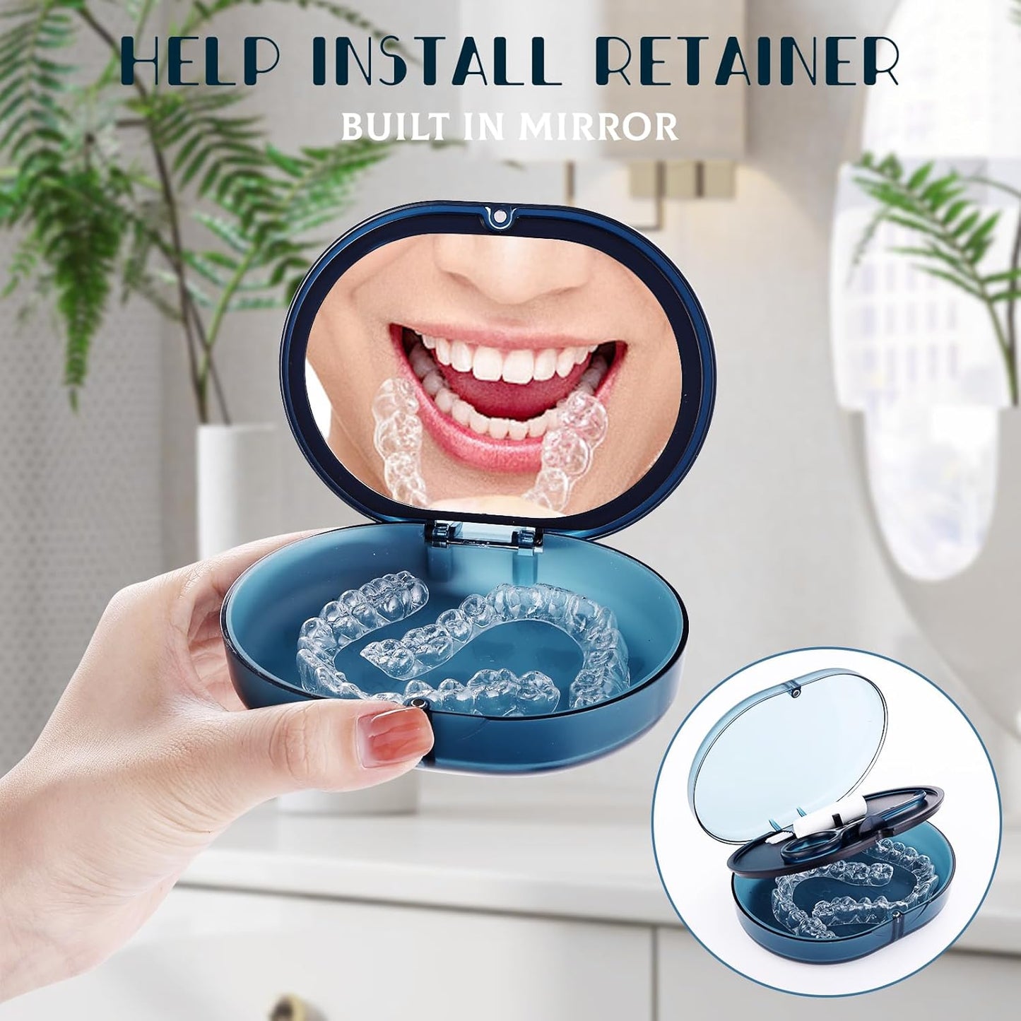 Orthodontic Retainer Storage Case with Cleaning Brush, Mirror & Chewing Tool - Double Layer Design
