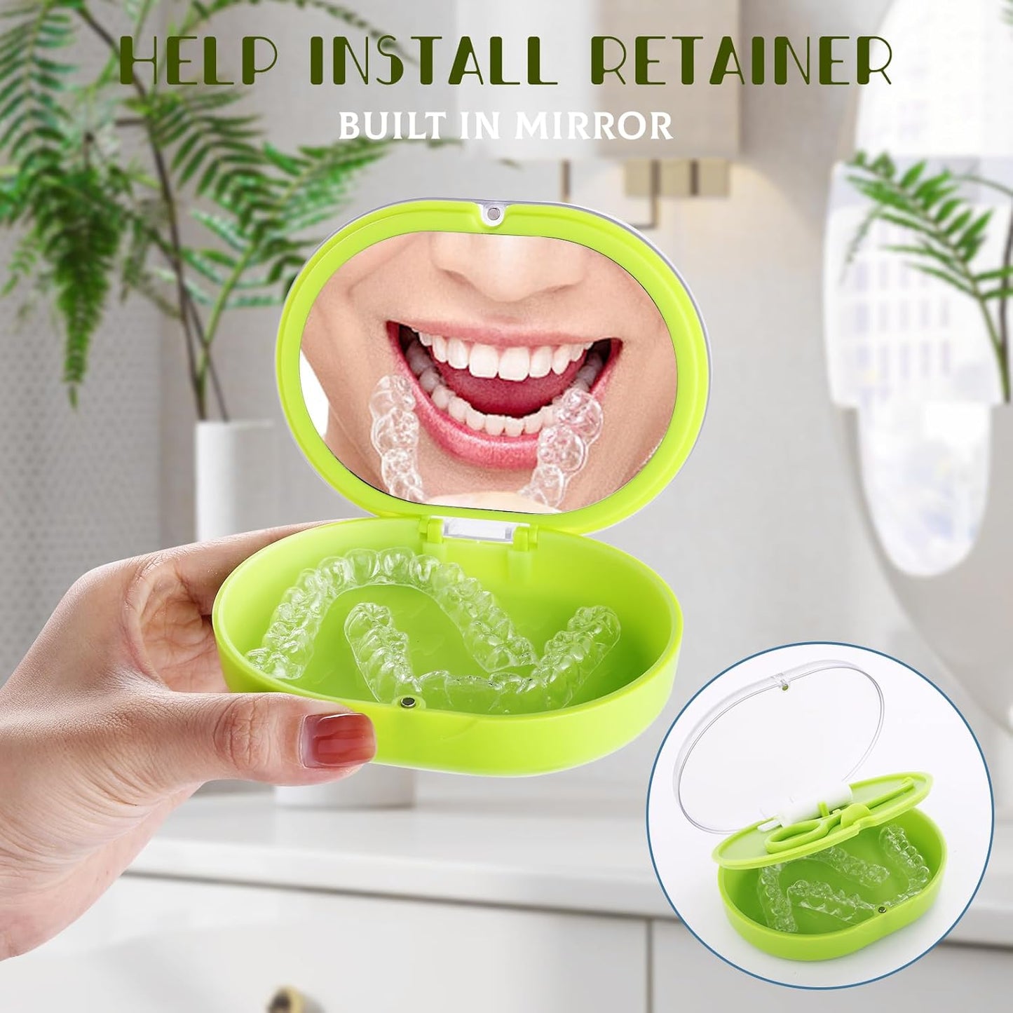 Orthodontic Retainer Storage Case with Cleaning Brush, Mirror & Chewing Tool - Double Layer Design