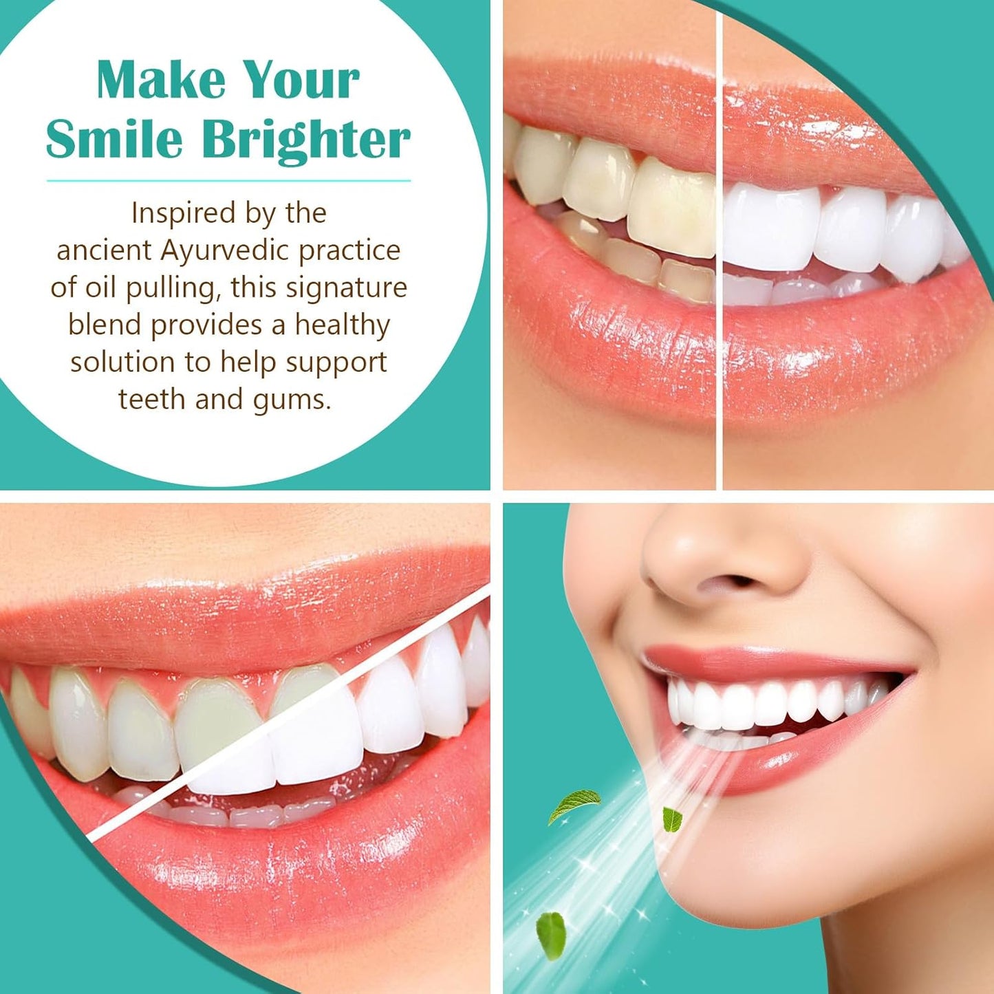 Ayurvedic Coconut Oil Pulling Mouthwash with Mint & Tongue Scraper - 8 Fl. Oz for Fresh Breath & Healthy Gums