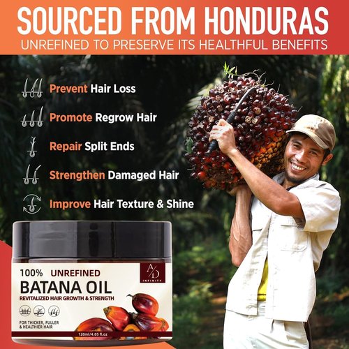 100% Unrefined Raw Batana Oil for Hair Growth Dr. Sebi Organic Pure from Honduras with Keratin, Coffee Extract & Other Ingredients to Enhance Efficacy for Thicker, Strength (Botana Oil)