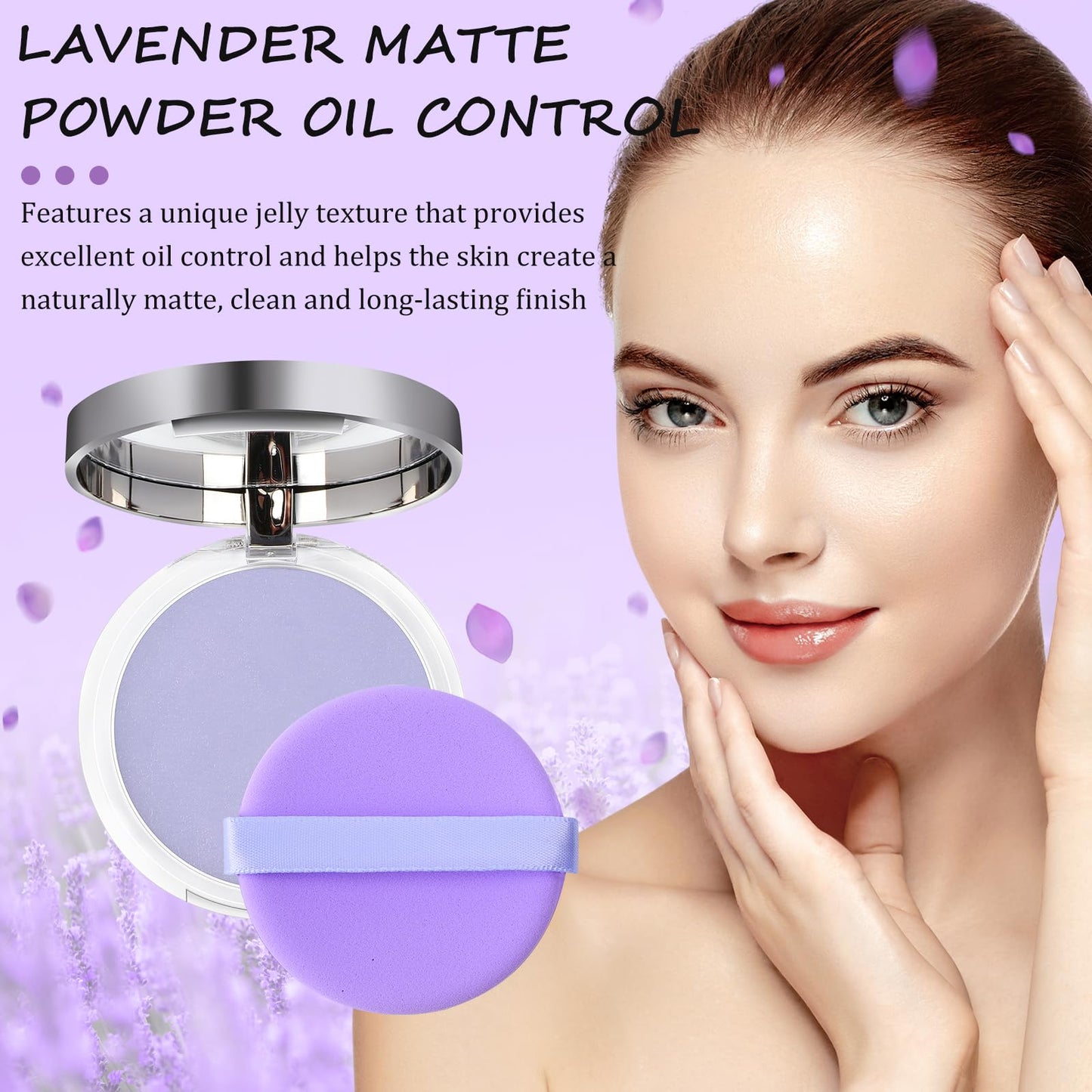 Chillab Lavender Matte Powder, Chillab Lavender Matte Powder Oil Control, Chillab Polvo Compacto with Mini Powder Puff, for Silky Blurring Oil Control Long-Lasting Makeup