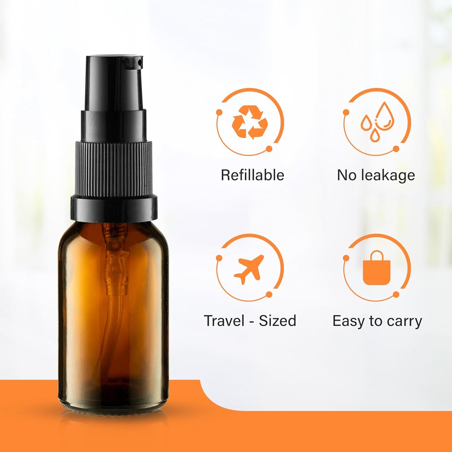 30ml Amber Glass Pump Bottles - 3 Pack Refillable Containers for Lotion & Essential Oils