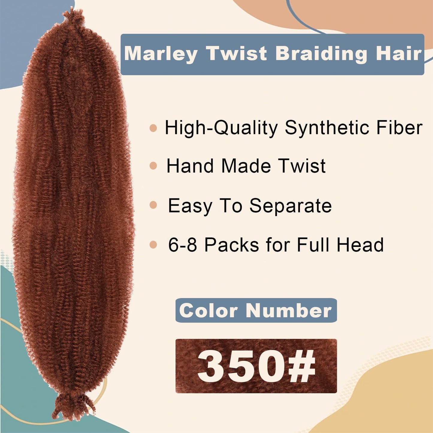 BAOTA Ginger Marley Hair 16 Inch 3 Packs Pre Separated Afro Twist Hair Copper Red Marley Twist Braiding Hair Wrapping Hair for Locs Pre Fluffed Cuban Twist Hair