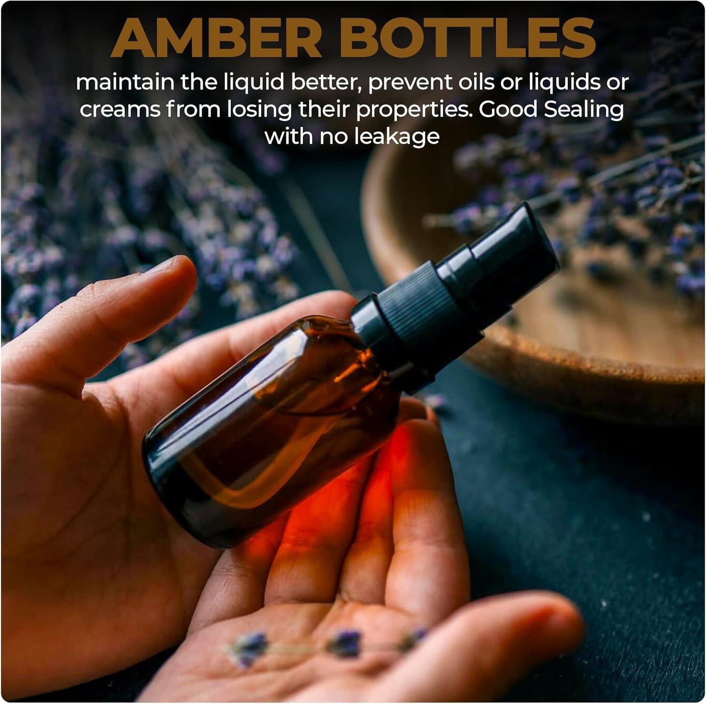 30ml Amber Glass Pump Bottles - 3 Pack Refillable Containers for Lotion & Essential Oils