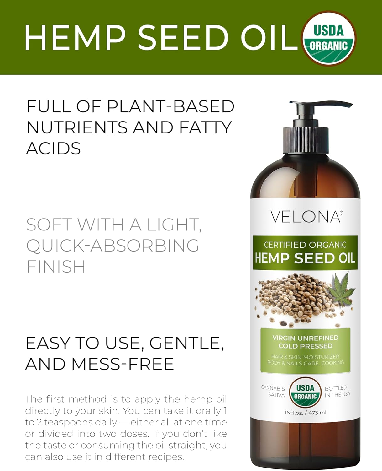 Organic Pumpkin Seed Oil - 8 Fl Oz | 100% Pure Cold Pressed Carrier Oil for Cooking & Skin Care