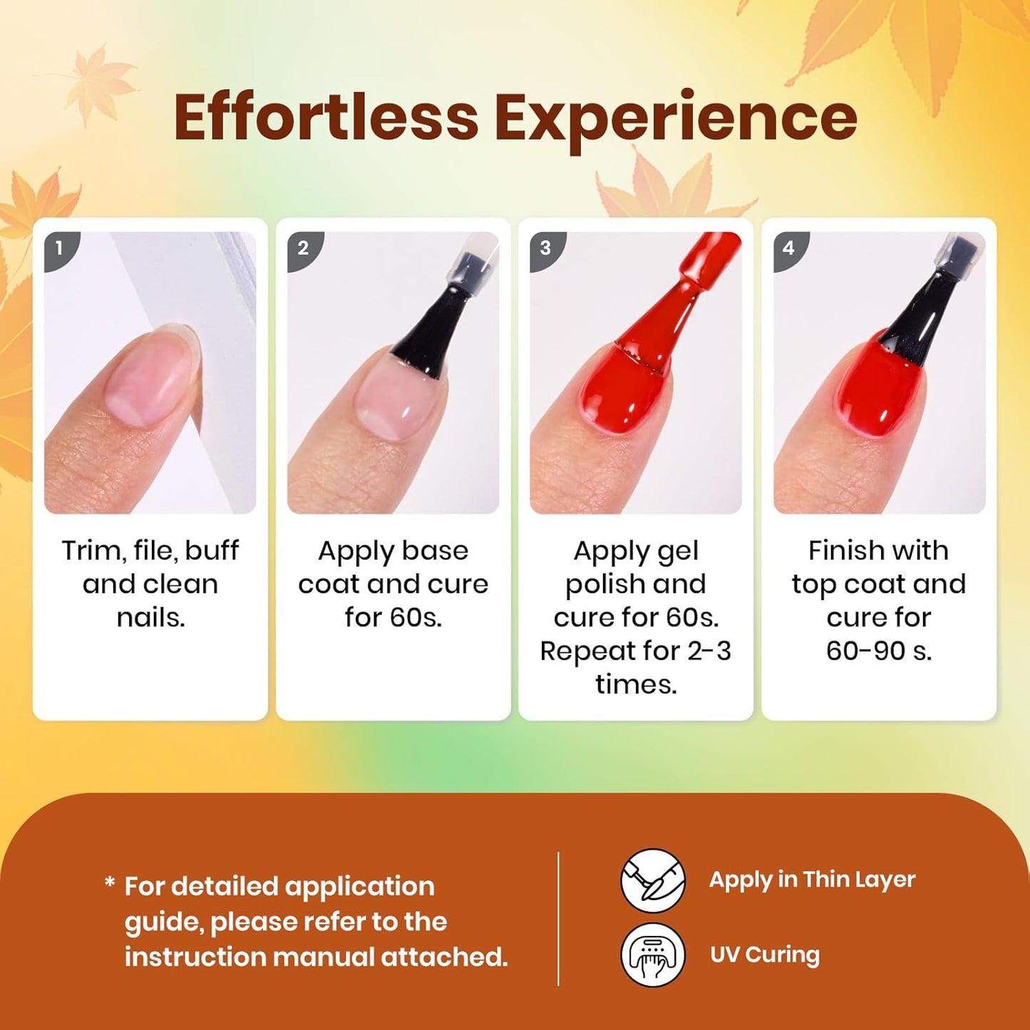 Beetles 6-Pack Fall Gel Nail Polish Set - Brown, Green, Yellow, Burgundy & Glitter - Soak Off UV/LED Manicure Gift for Women