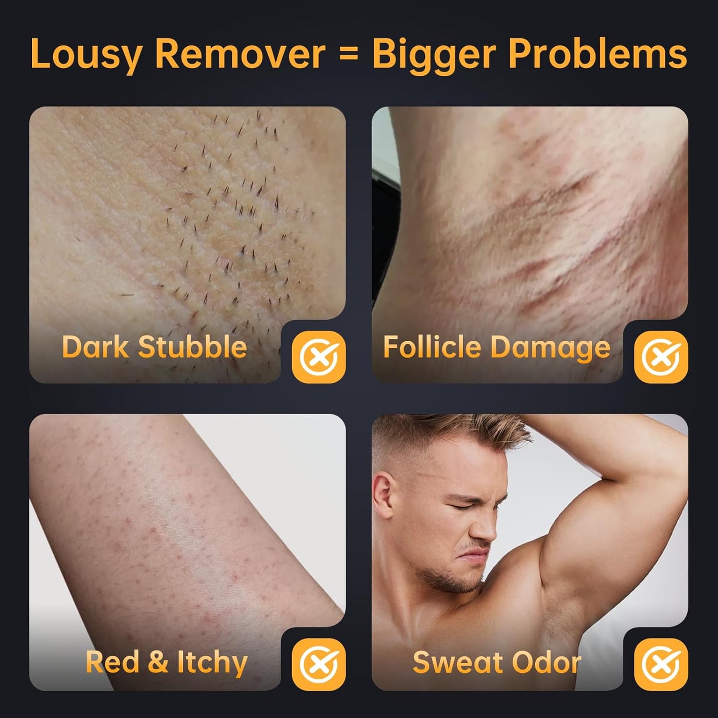 Men's Hair Removal Cream - Painless Depilatory Gel for All Skin Types, 3.38 FL OZ