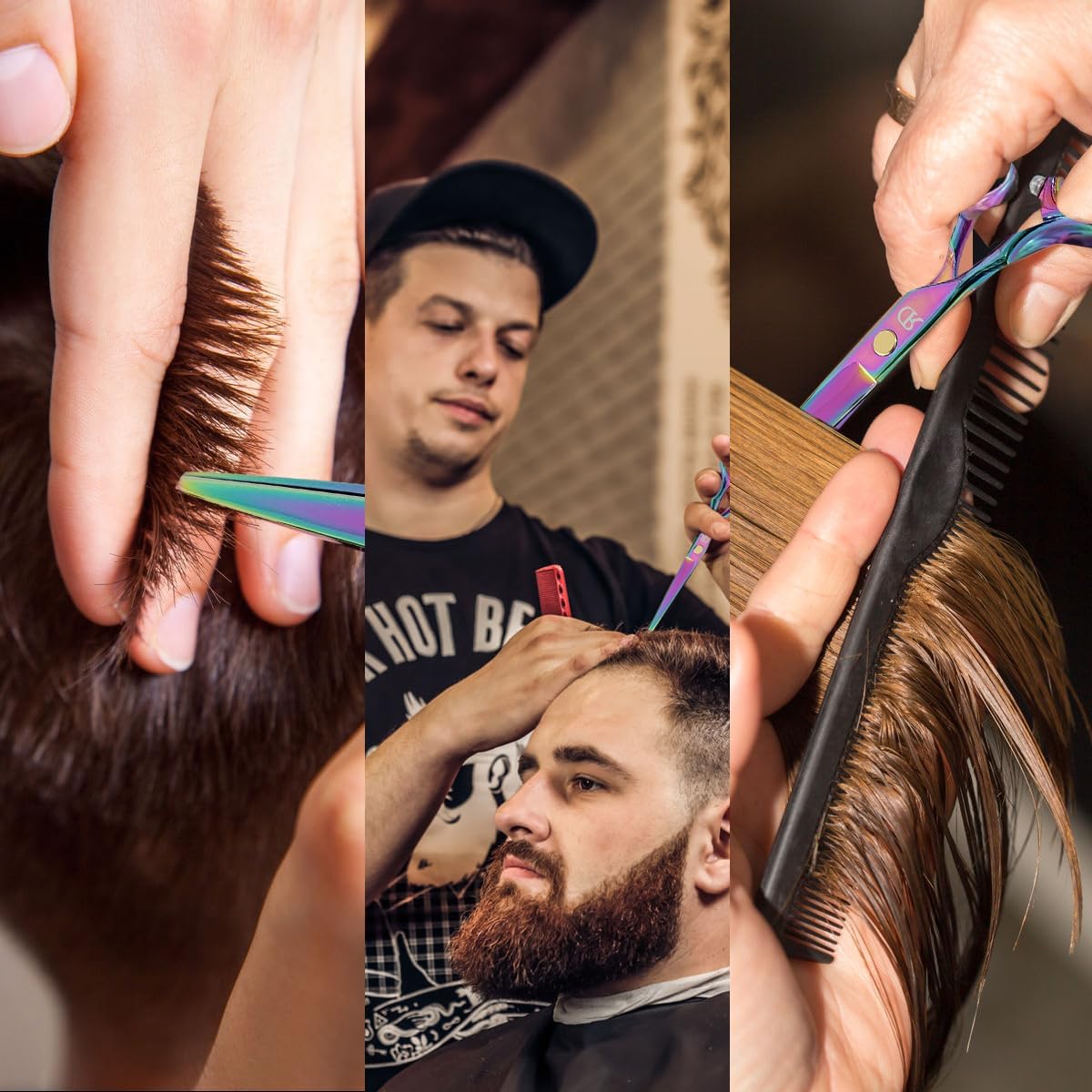 Professional 6-Inch Hair Cutting Shears Set - Barber Scissors & Thinning Shears Kit for Men, Women & Kids (Rainbow Finish)